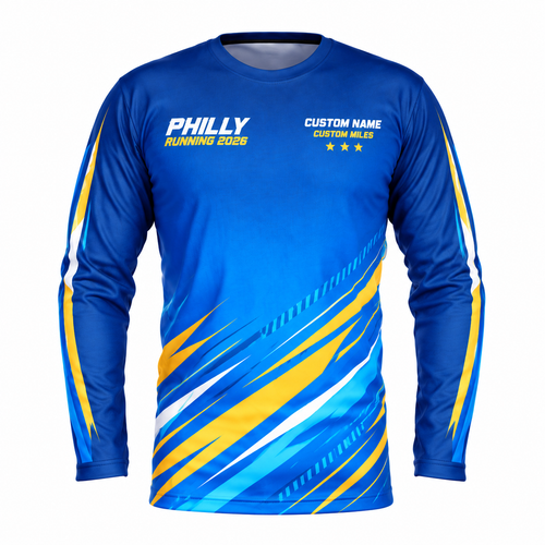 Custom Name Philly Electric Blue Gold Racing Running Long Sleeve Shirt
