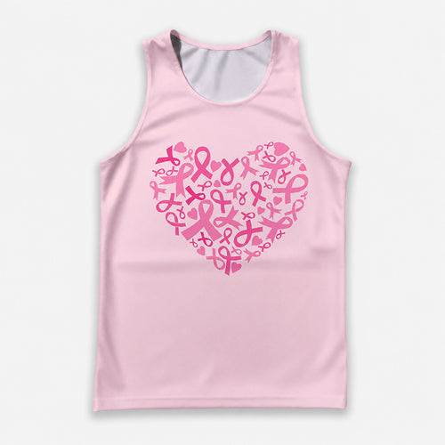 Cancer Fighter Running Tank Top Breast Cancer Pink Ribbon Heart Running Singlet for Men and Women