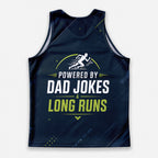 Funny Dad Running Tank Top My Powered by Dad Jokes & Long Runs Tech Singlet