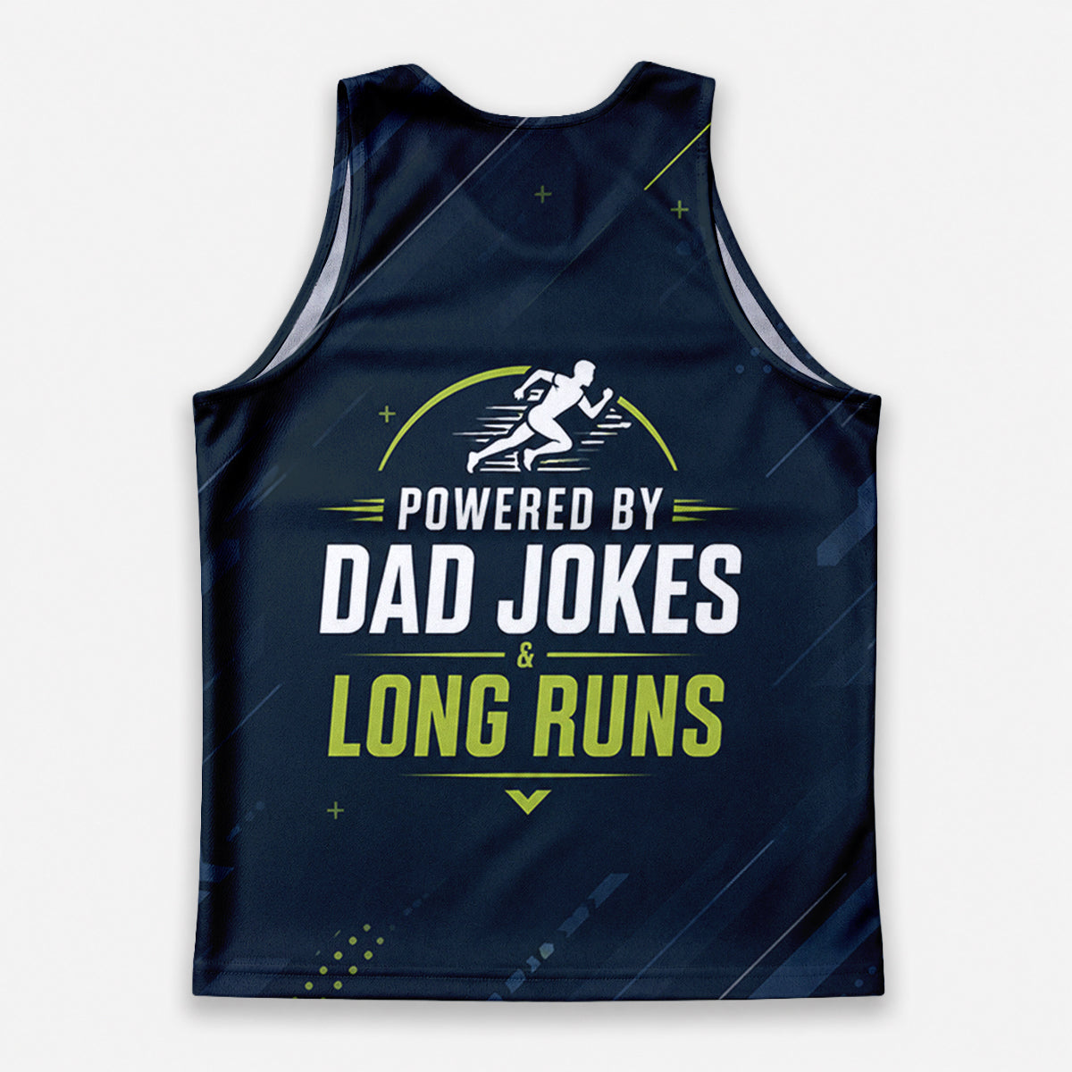 Funny Dad Running Tank Top My Powered by Dad Jokes & Long Runs Tech Singlet