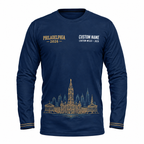 Custom Name Philadelphia Liberty Bell Gold Running Long Sleeve Shirt