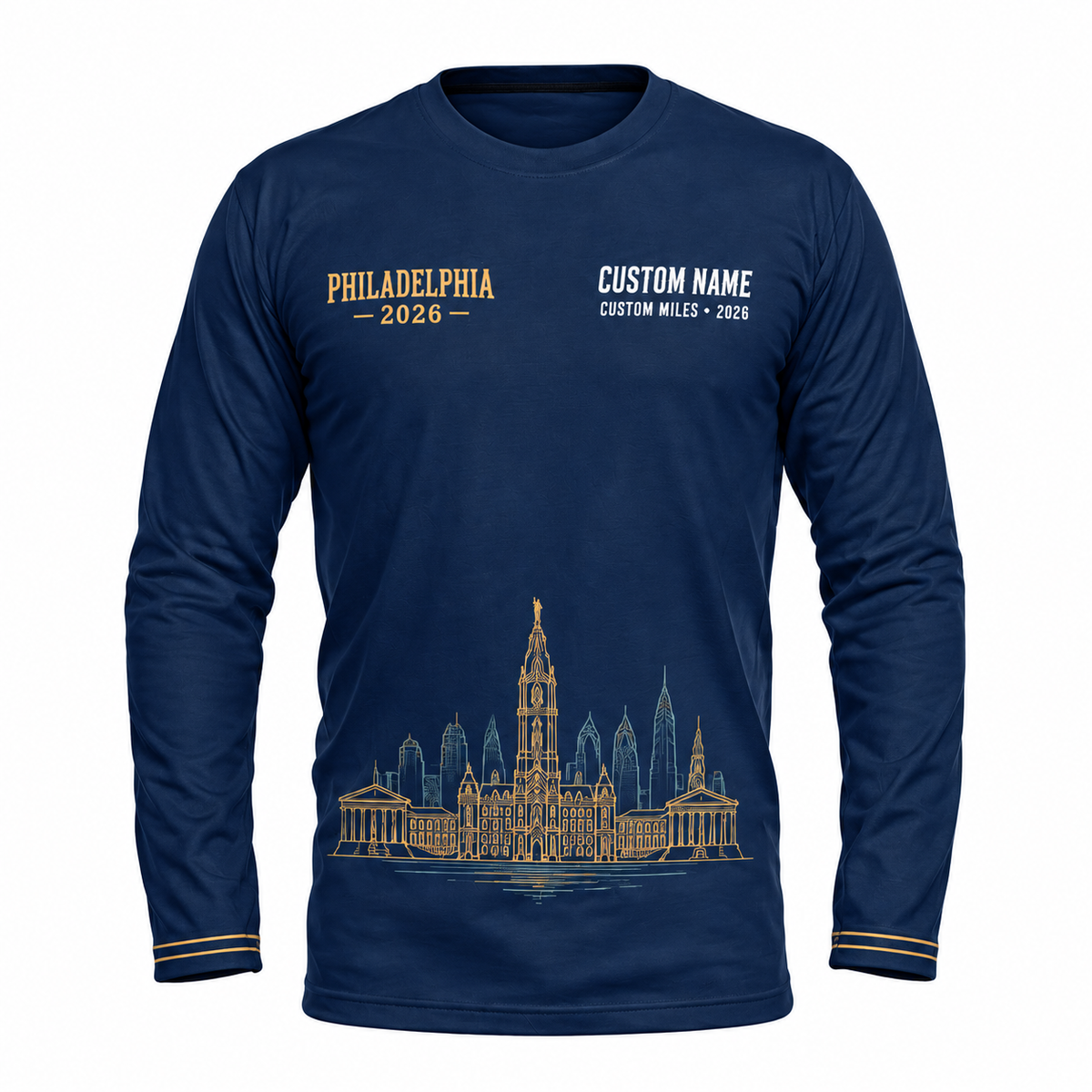 Custom Name Philadelphia Liberty Bell Gold Running Long Sleeve Shirt