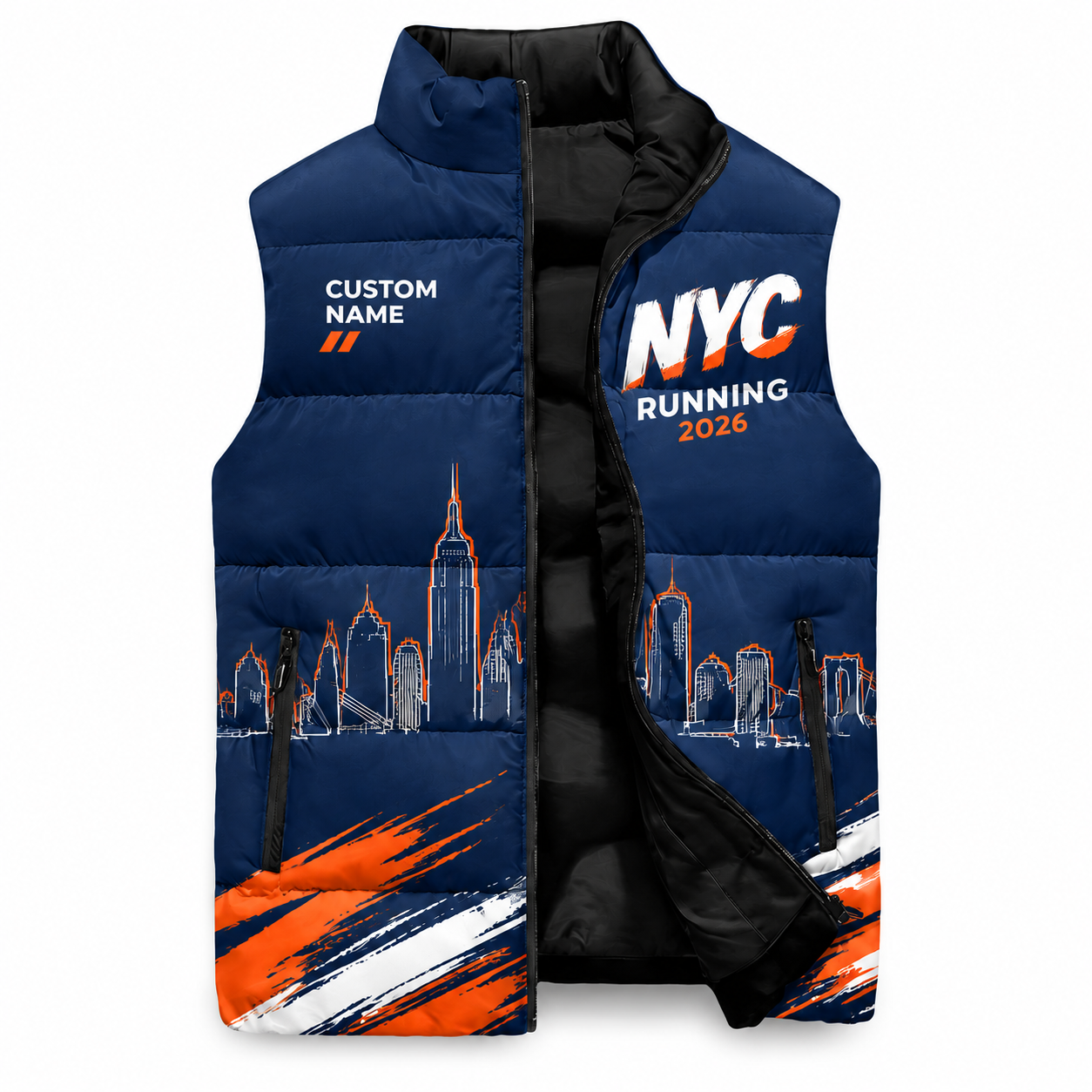 Custom Name Bold 26.2 NYC Sleeveless Running Puffer Jacket