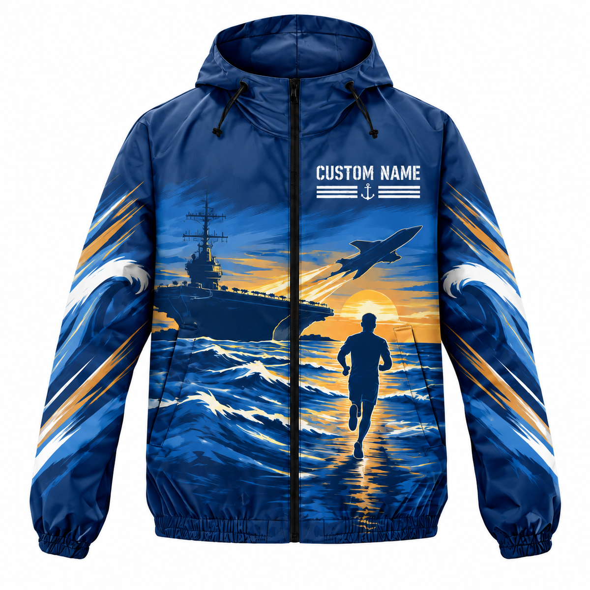Custom Name Navy Carrier Runner Running Windbreaker Jacket