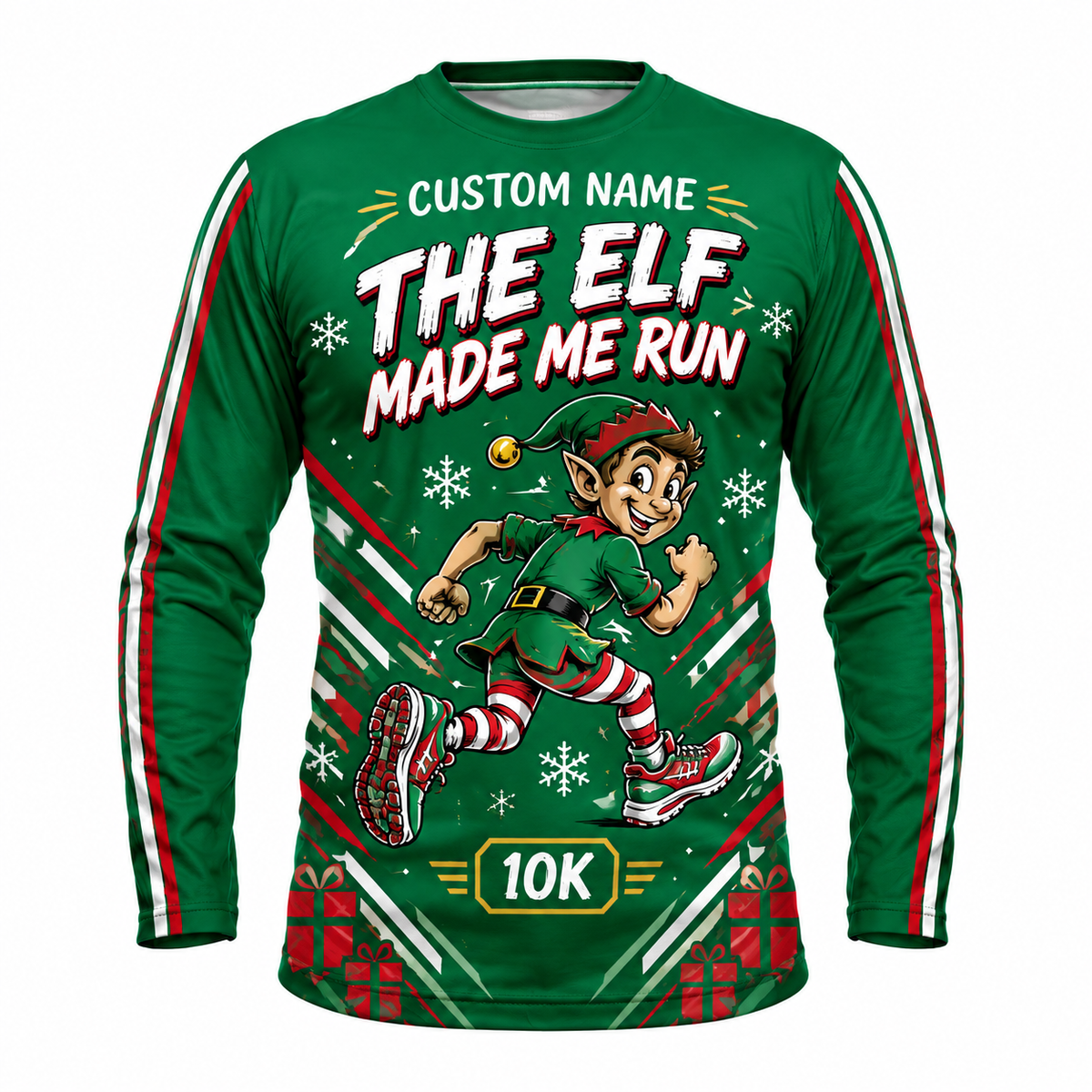 Custom Name Elf Made Me Run Running Long Sleeve Shirt