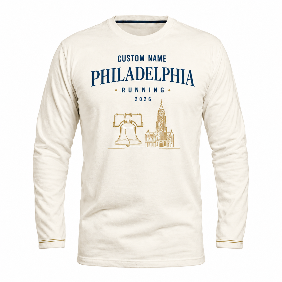 Custom Name Philadelphia Ivory Gold Miles Running Long Sleeve Shirt