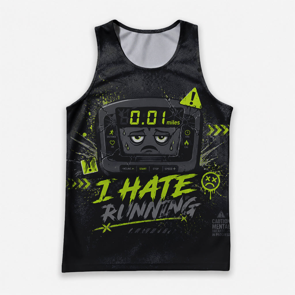 Funny Running Tank Top I Hate Running Broken Treadmill Tech Singlet