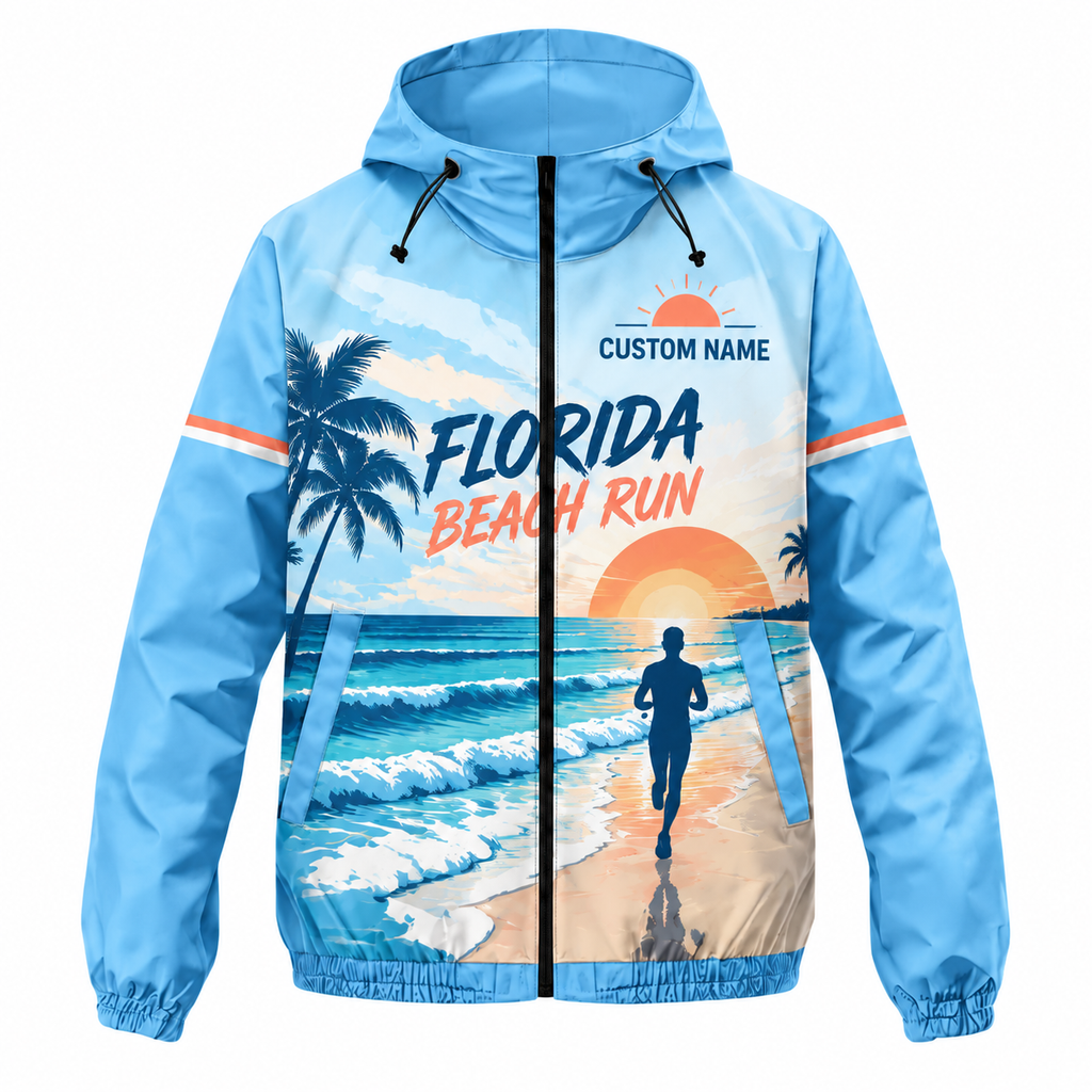 Custom Name Florida Beach Run Florida Running Windbreaker Jacket