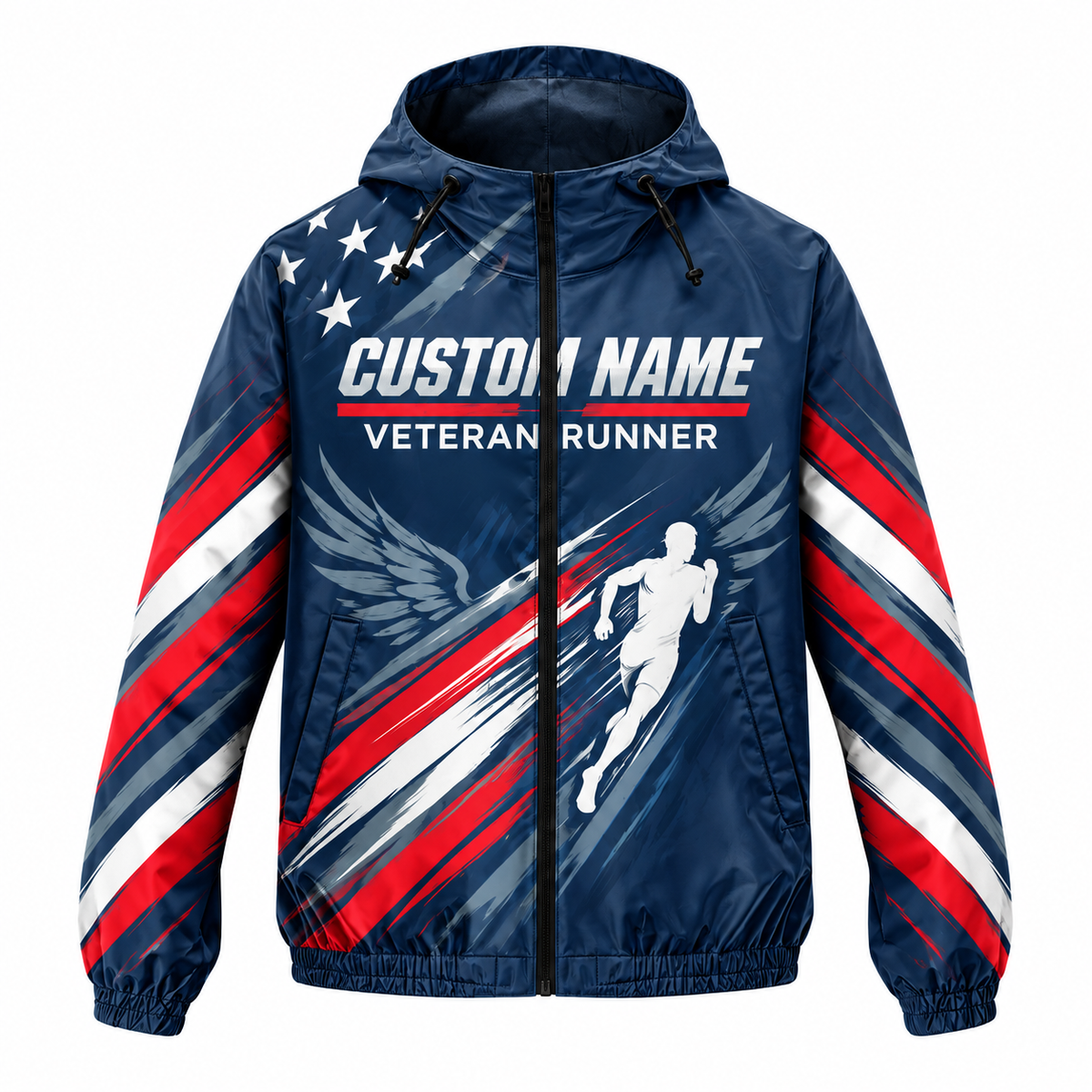 Custom Name Stars Stripes Veteran Runner Running Windbreaker Jacket