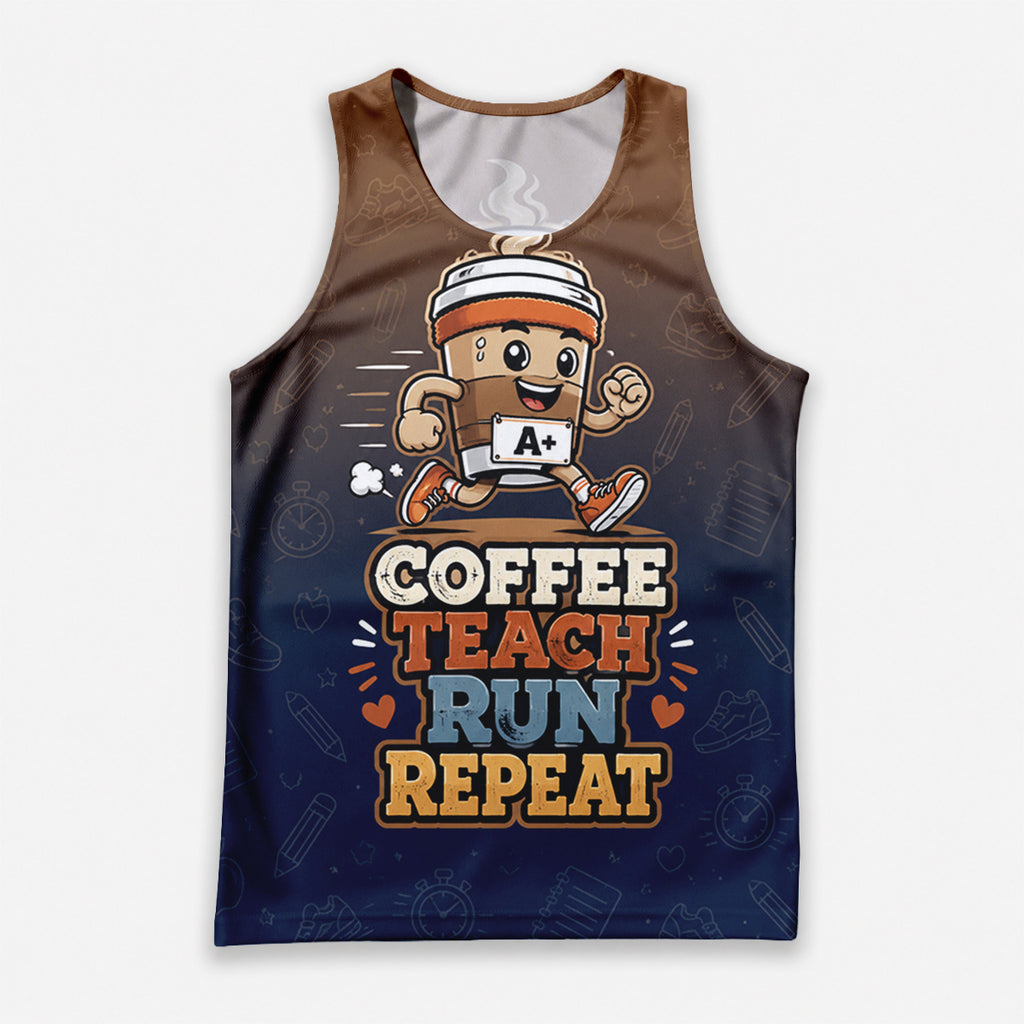 Teacher Running Tank Top Coffee Fueled Teacher Runner Tech Running Singlet