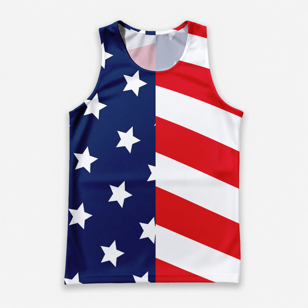 USA Running Tank Top American Flag Stars and Stripes Running Singlet for Men and Women