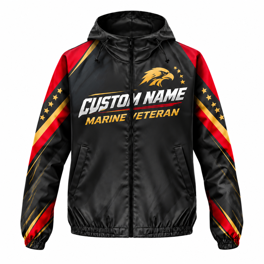 Custom Name Marine Red Gold Runner Running Windbreaker Jacket