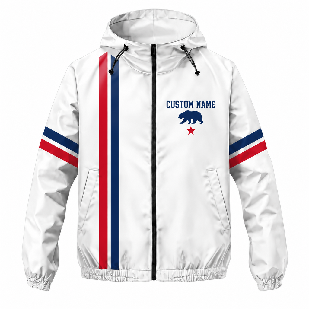 Custom Name California Bear & Star Minimal Running Windbreaker Jacket