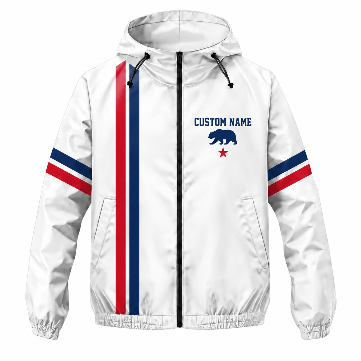 Custom Name California Bear & Star Minimal Running Windbreaker Jacket