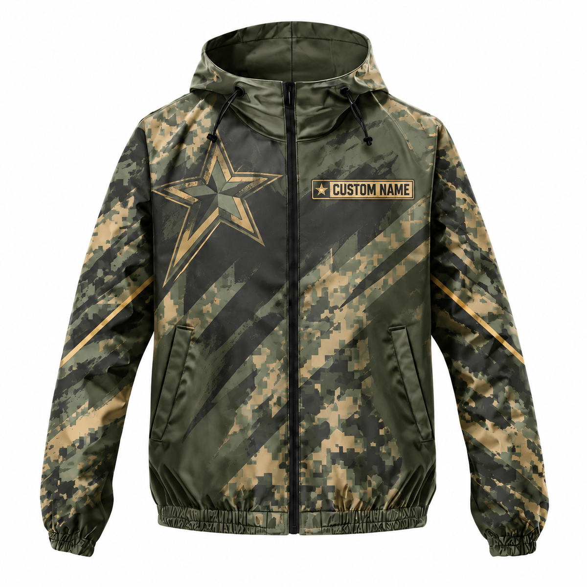 Custom Name Army Camo Miles Veteran Running Windbreaker Jacket