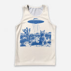 Cat Running Tank Top Alien UFO Cat Running Singlet for Men and Women