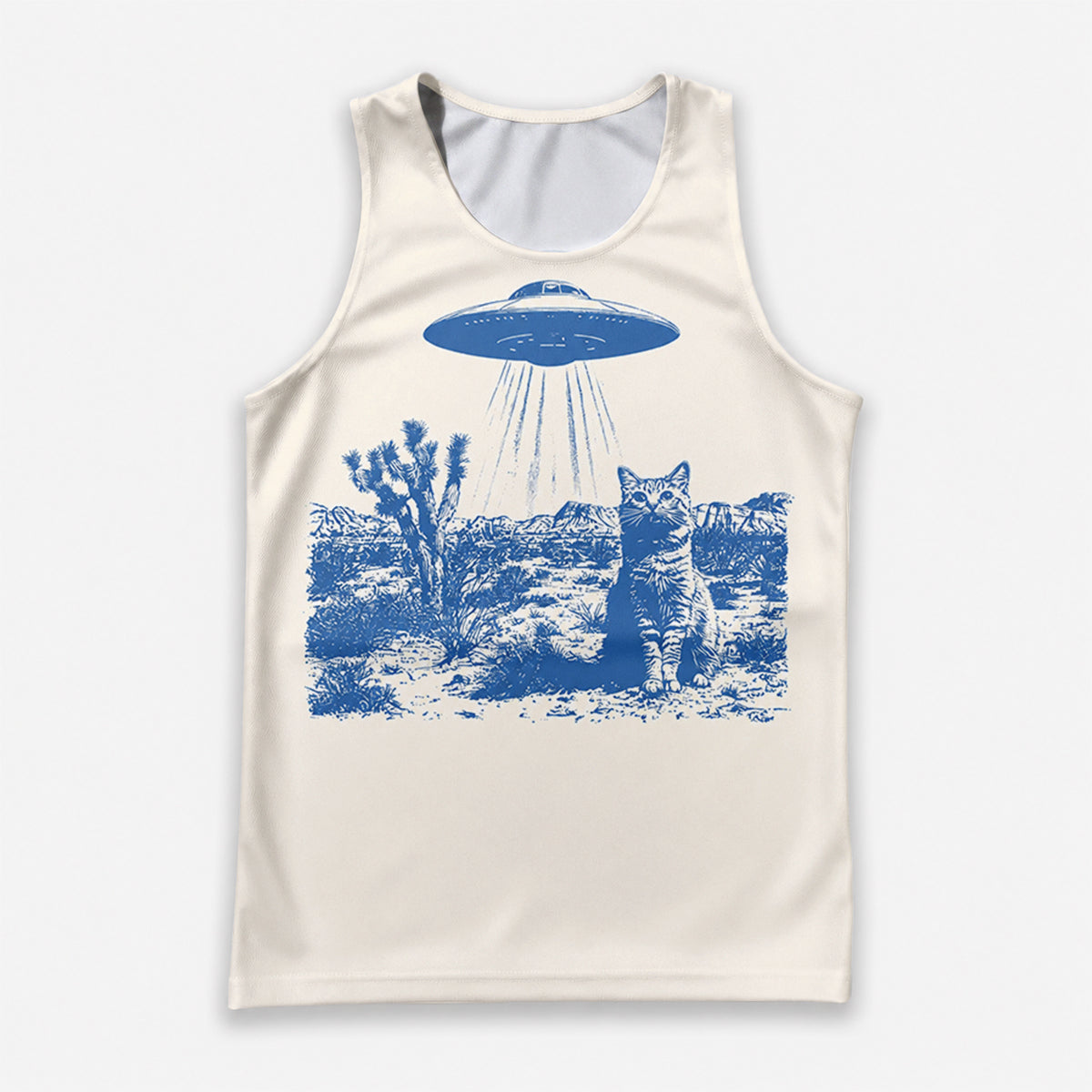 Cat Running Tank Top Alien UFO Cat Running Singlet for Men and Women