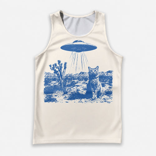 Cat Running Tank Top Alien UFO Cat Running Singlet for Men and Women