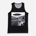 Cat Running Tank Top UFO Funny Cat Running Singlet for Men and Women