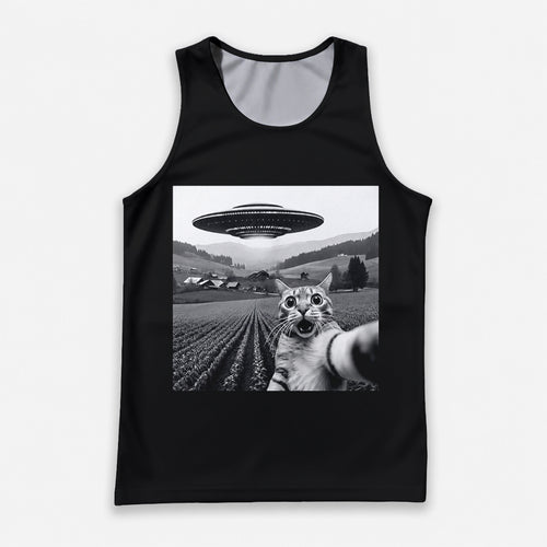Cat Running Tank Top UFO Funny Cat Running Singlet for Men and Women