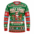 Custom Name Miles Gulf Coast Christmas Crew Santa Hustle Galveston Running Long Sleeve Shirt