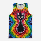 Cat Running Tank Top Tie Dye Black Cat Running Singlet for Men and Women