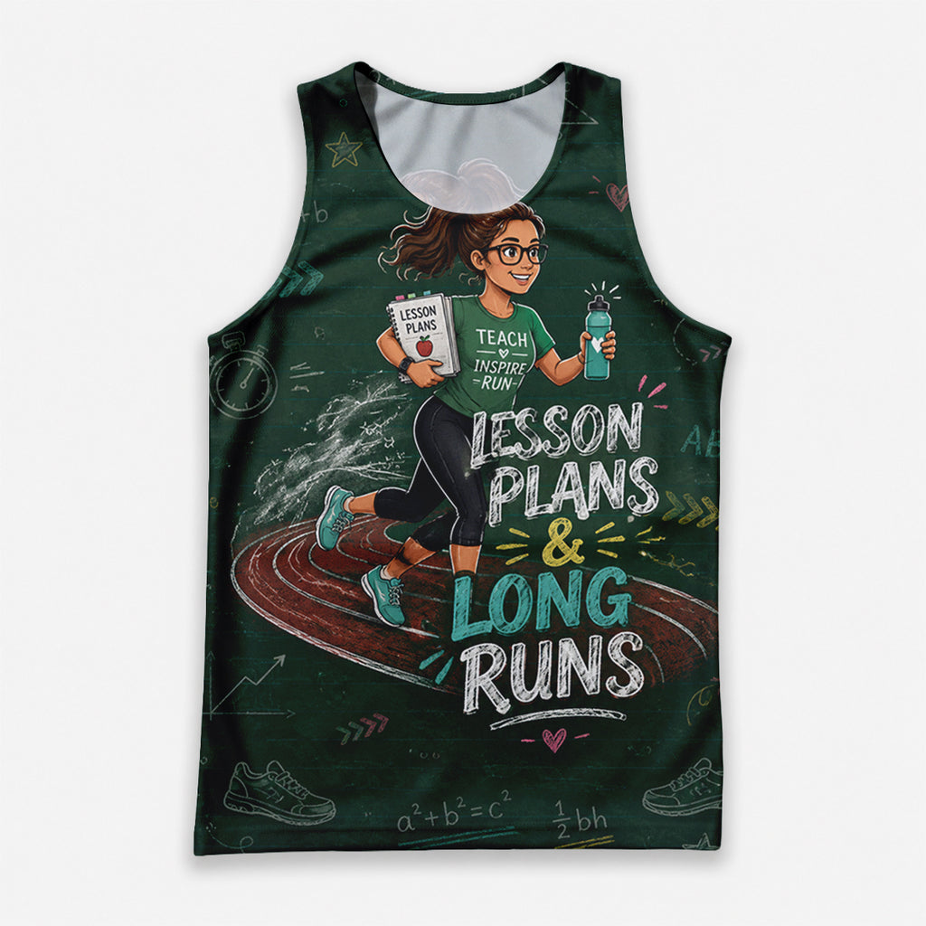 Teacher Running Tank Top Chalkboard Doodle Style Tech Running Singlet