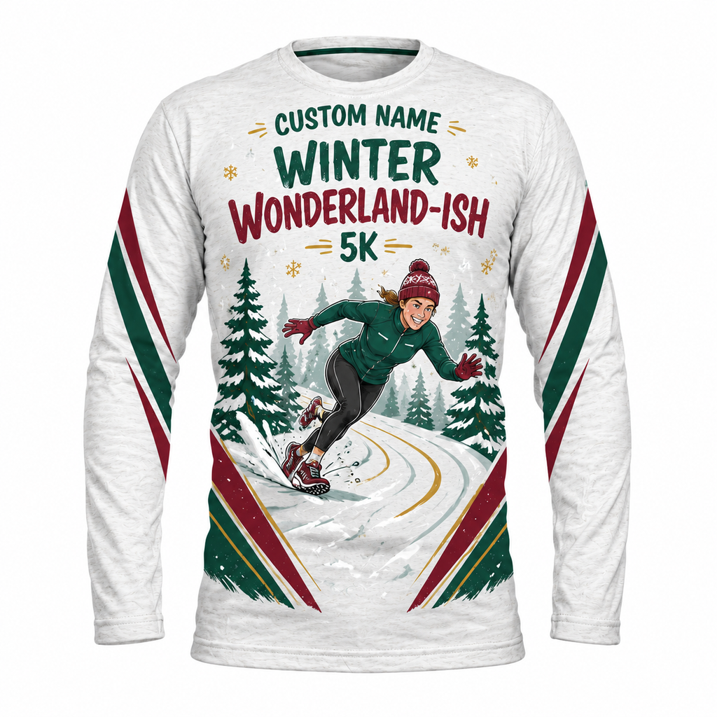 Custom Name Running Through a Winter Wonderland-ish Running Long Sleeve Shirt