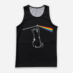 Cat Running Tank Top Rock Cat Playing with Rainbow Light Running Singlet for Men and Women