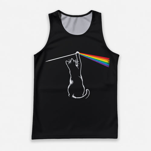 Cat Running Tank Top Rock Cat Playing with Rainbow Light Running Singlet for Men and Women