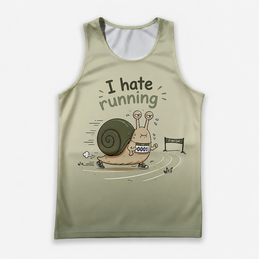 Funny Running Tank Top I Hate Running Lazy Snail Tech Singlet