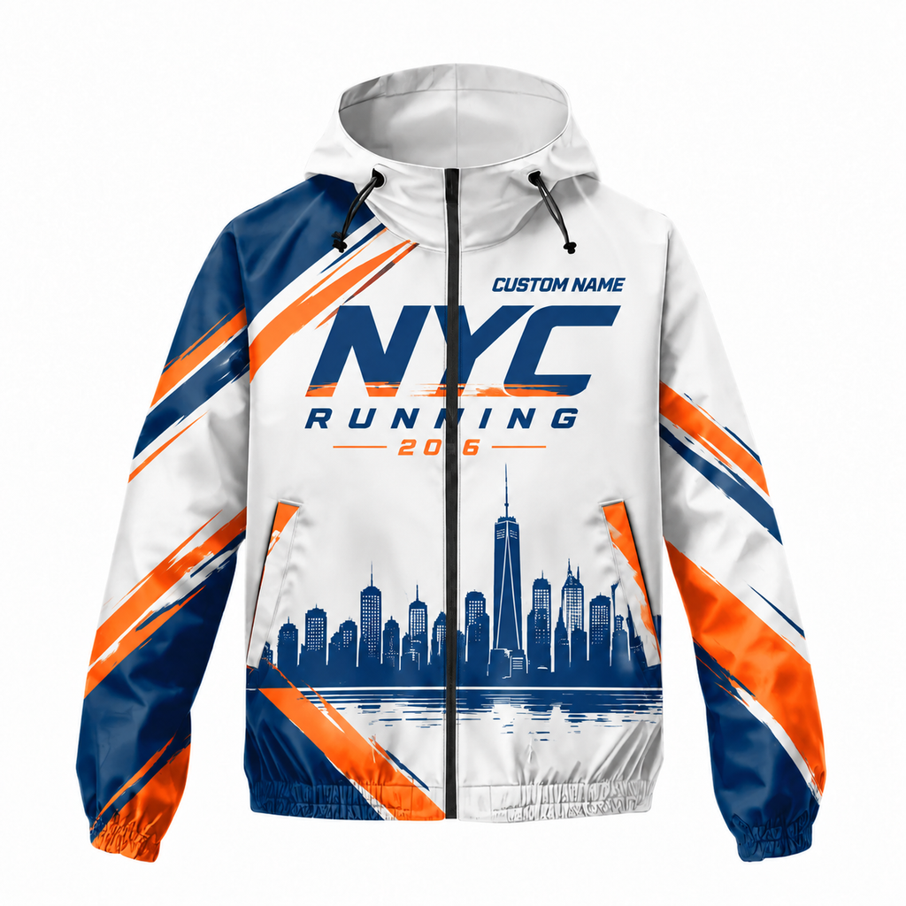 Custom Name Blue Orange Skyline Split Running Windbreaker Jacket