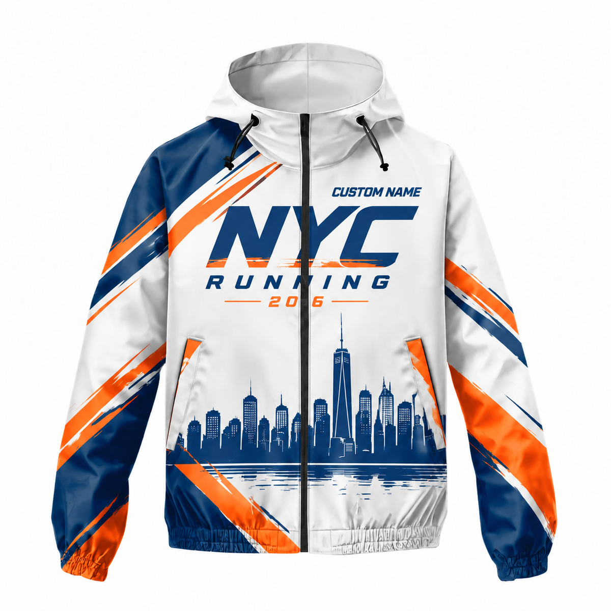 Custom Name Blue Orange Skyline Split Running Windbreaker Jacket
