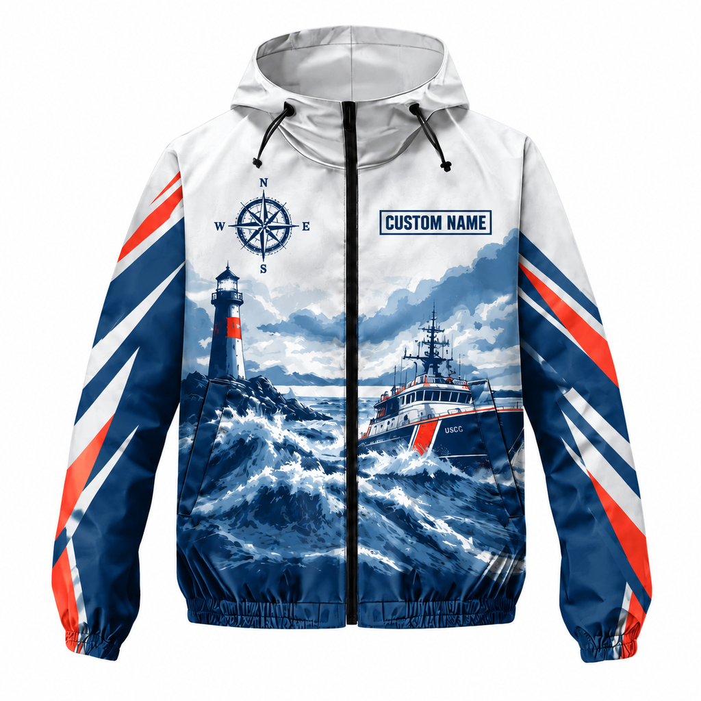 Custom Name Coast Guard Rescue Heritage Running Windbreaker Jacket