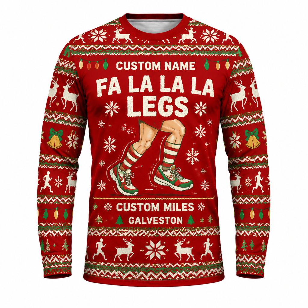 Custom Name Miles Fa La La La Legs Santa Hustle Galveston Running Long Sleeve Shirt