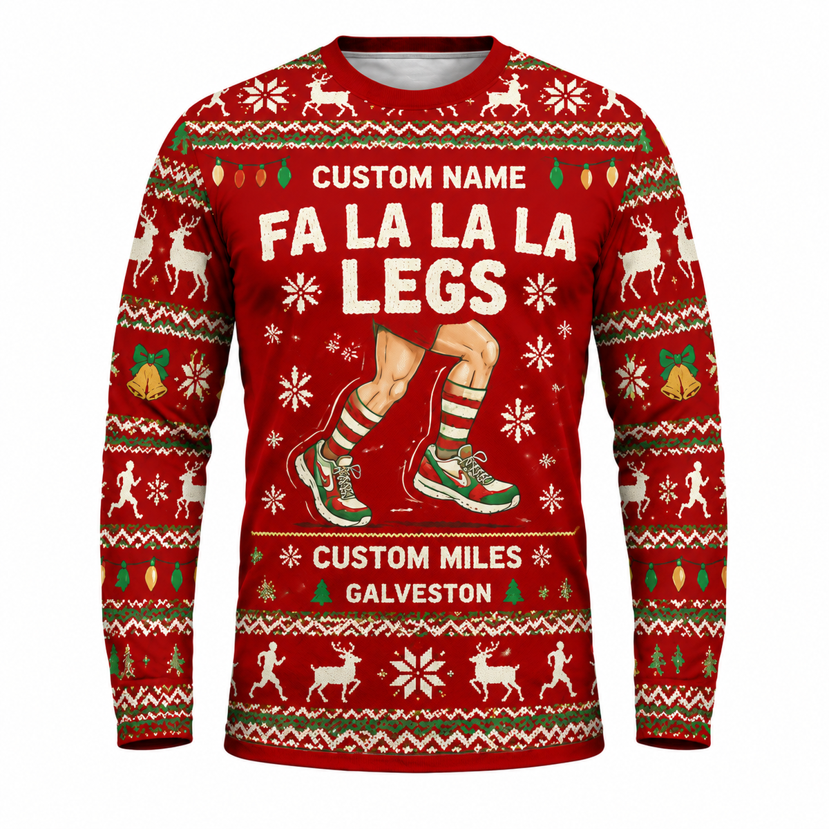 Custom Name Miles Fa La La La Legs Santa Hustle Galveston Running Long Sleeve Shirt