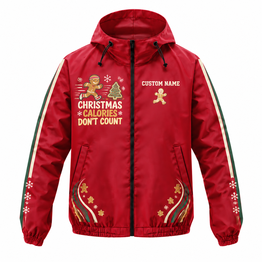 Custom Name Christmas Calories Don’t Count Running Windbreaker Jacket