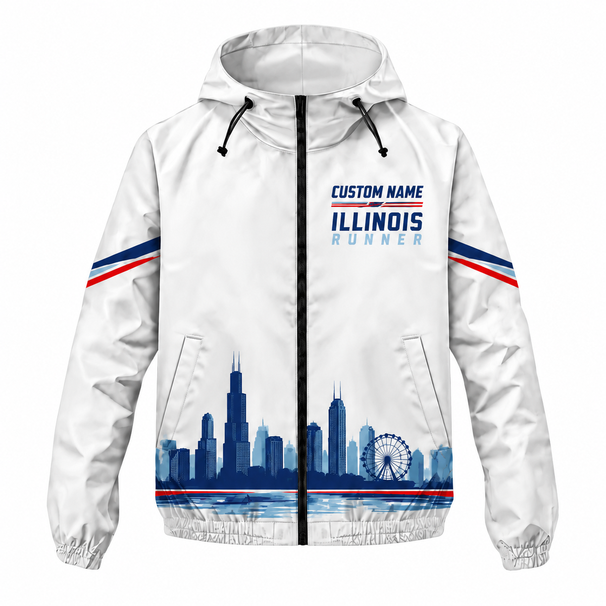 Custom Name Illinois Skyline Runner Illinois Running Windbreaker Jacket