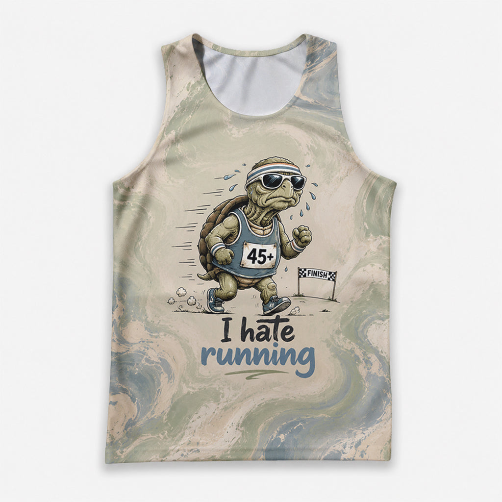 Funny Running Tank Top I Hate Running Turtle Tech Singlet V3
