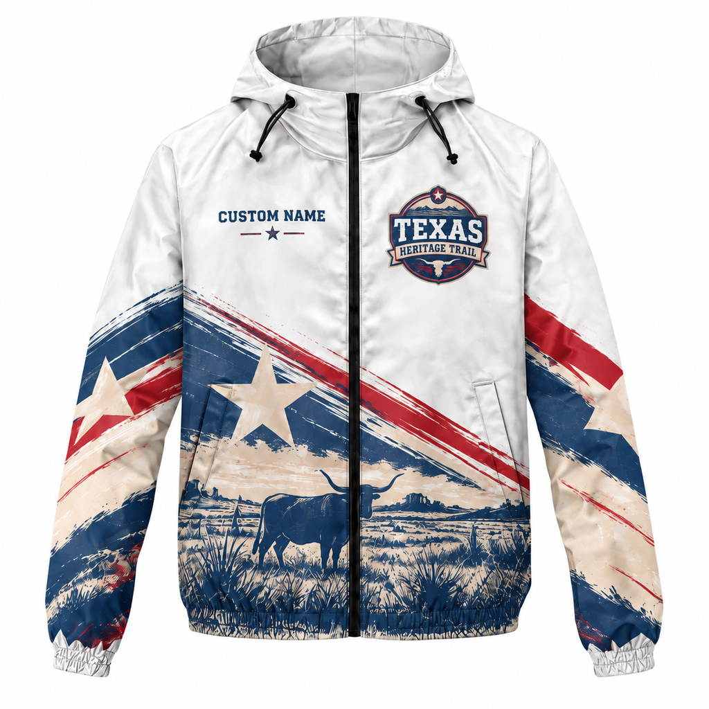 Custom Name Texas Heritage Trail Running Windbreaker Jacket