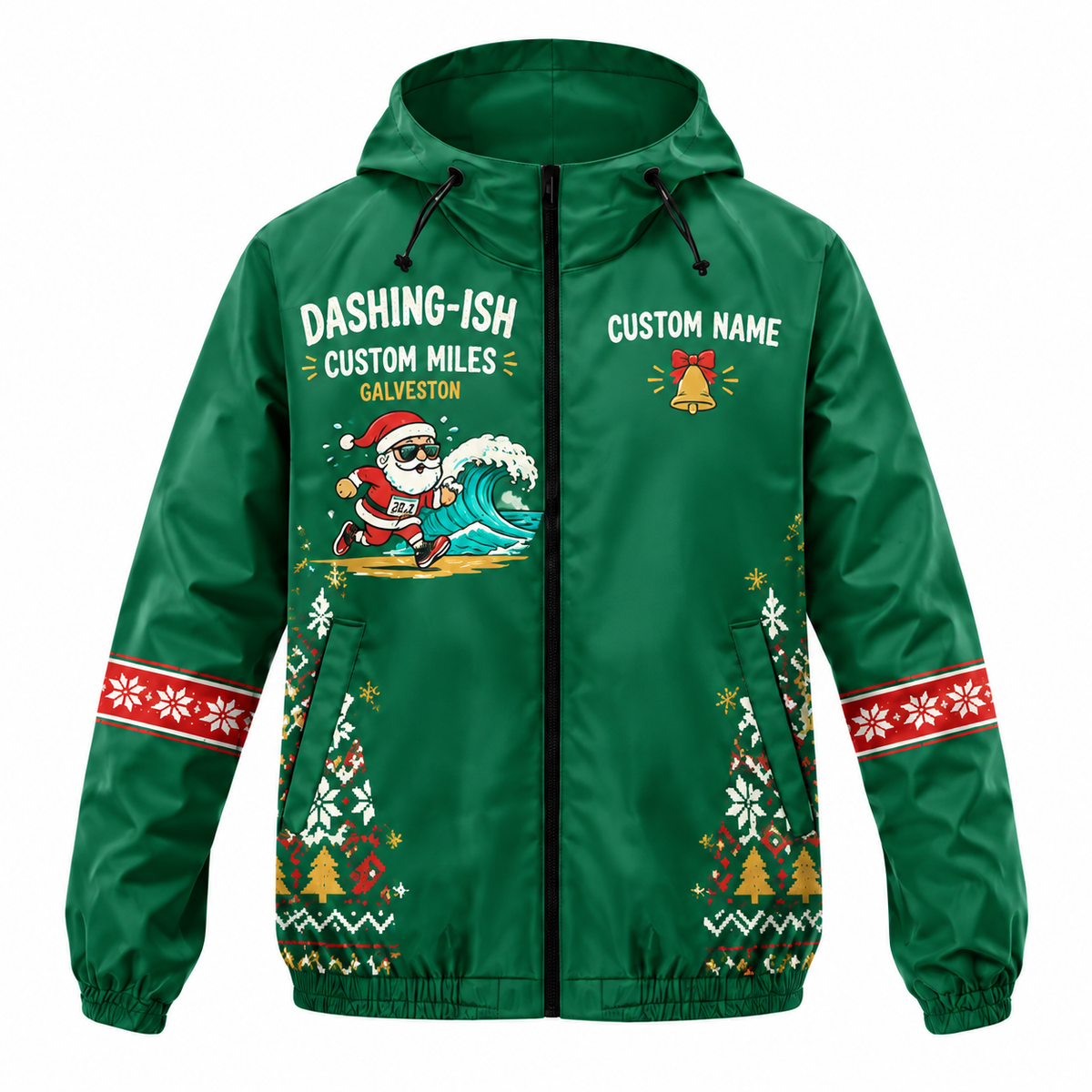 Custom Name Dashing-ish by the Gulf Santa Hustle Galveston Running Windbreaker Jacket