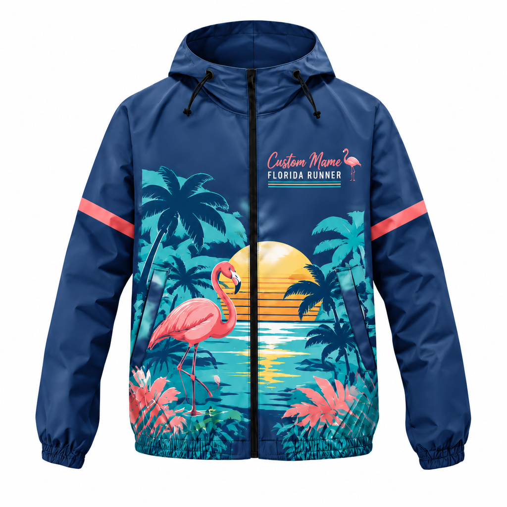 Custom Name Florida Flamingo Runner Florida Running Windbreaker Jacket