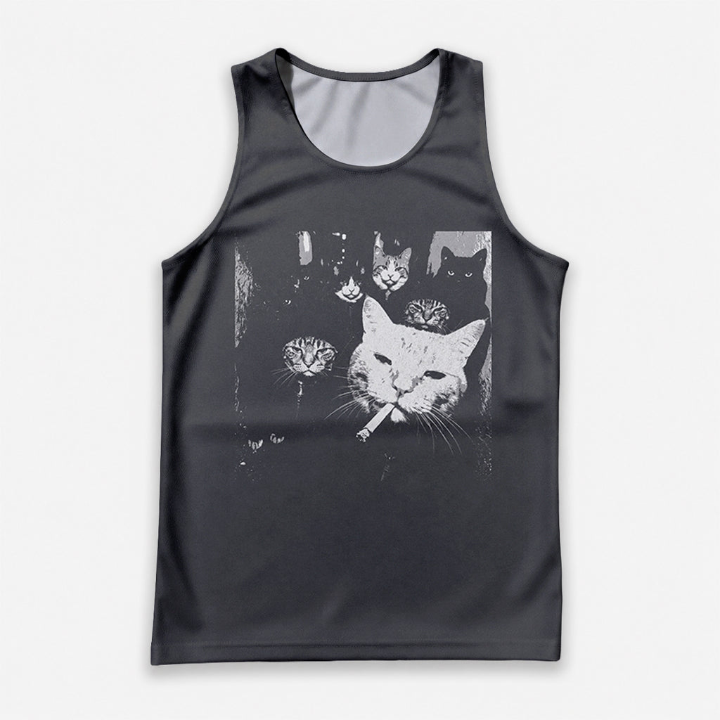 Cat Running Tank Top Funny Gangster Cat Running Singlet for Men and Women
