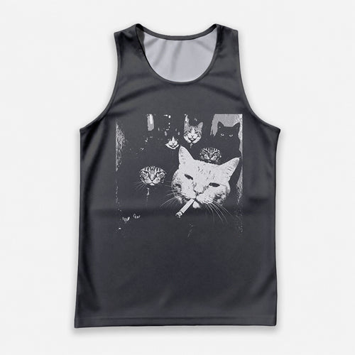Cat Running Tank Top Funny Gangster Cat Running Singlet for Men and Women