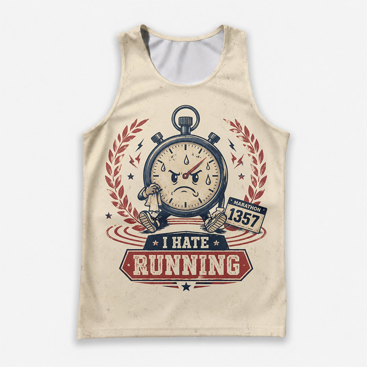 Funny Running Tank Top I Hate Running Angry Stopwatch Tech Singlet