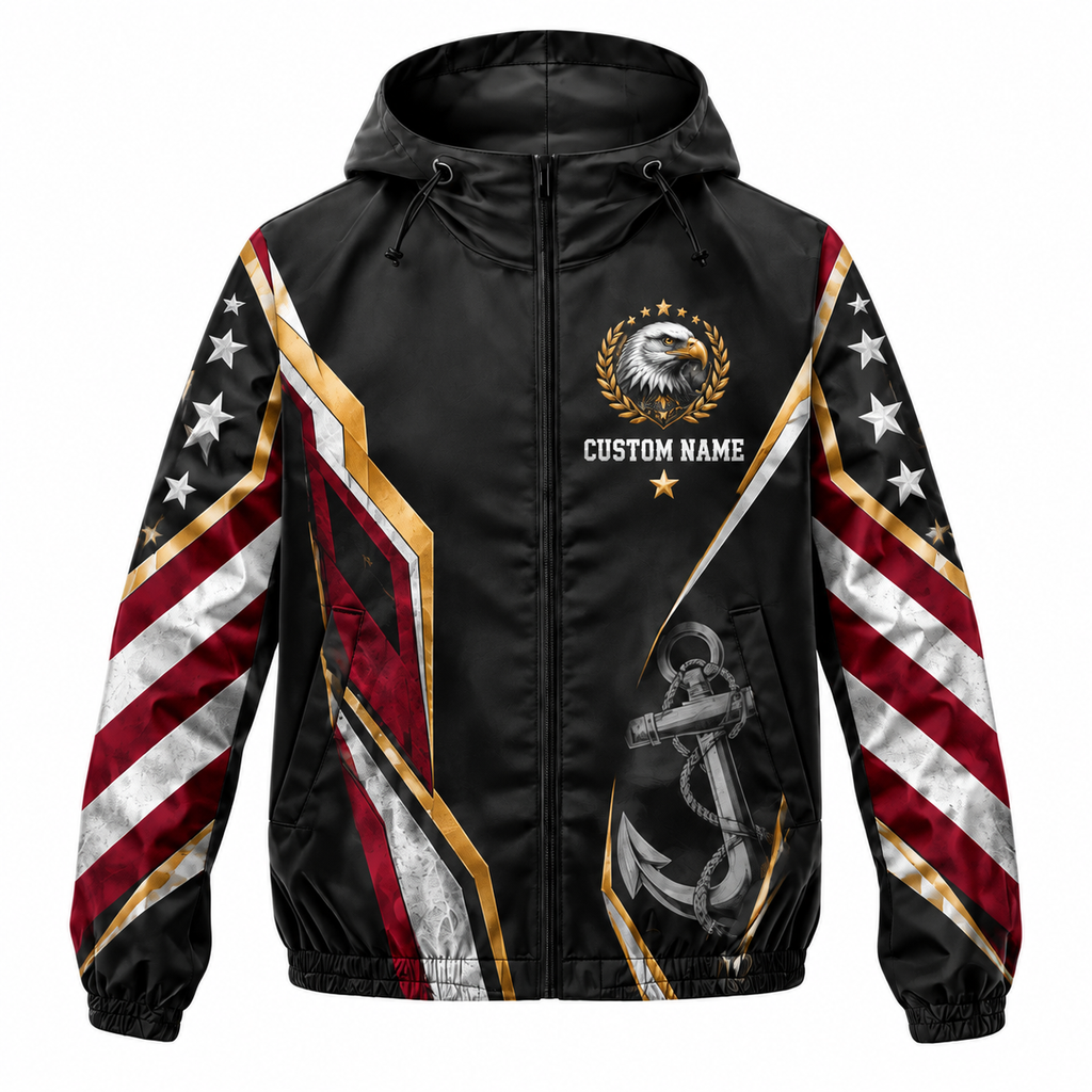 Custom Name Marine Veteran Eagle Valor Running Windbreaker Jacket