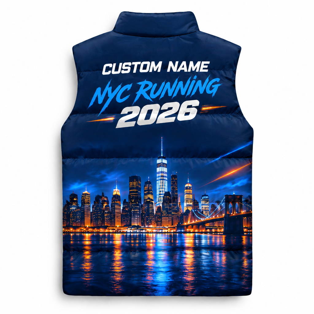 Custom Name NYC Midnight Lights Sleeveless Running Puffer Jacket