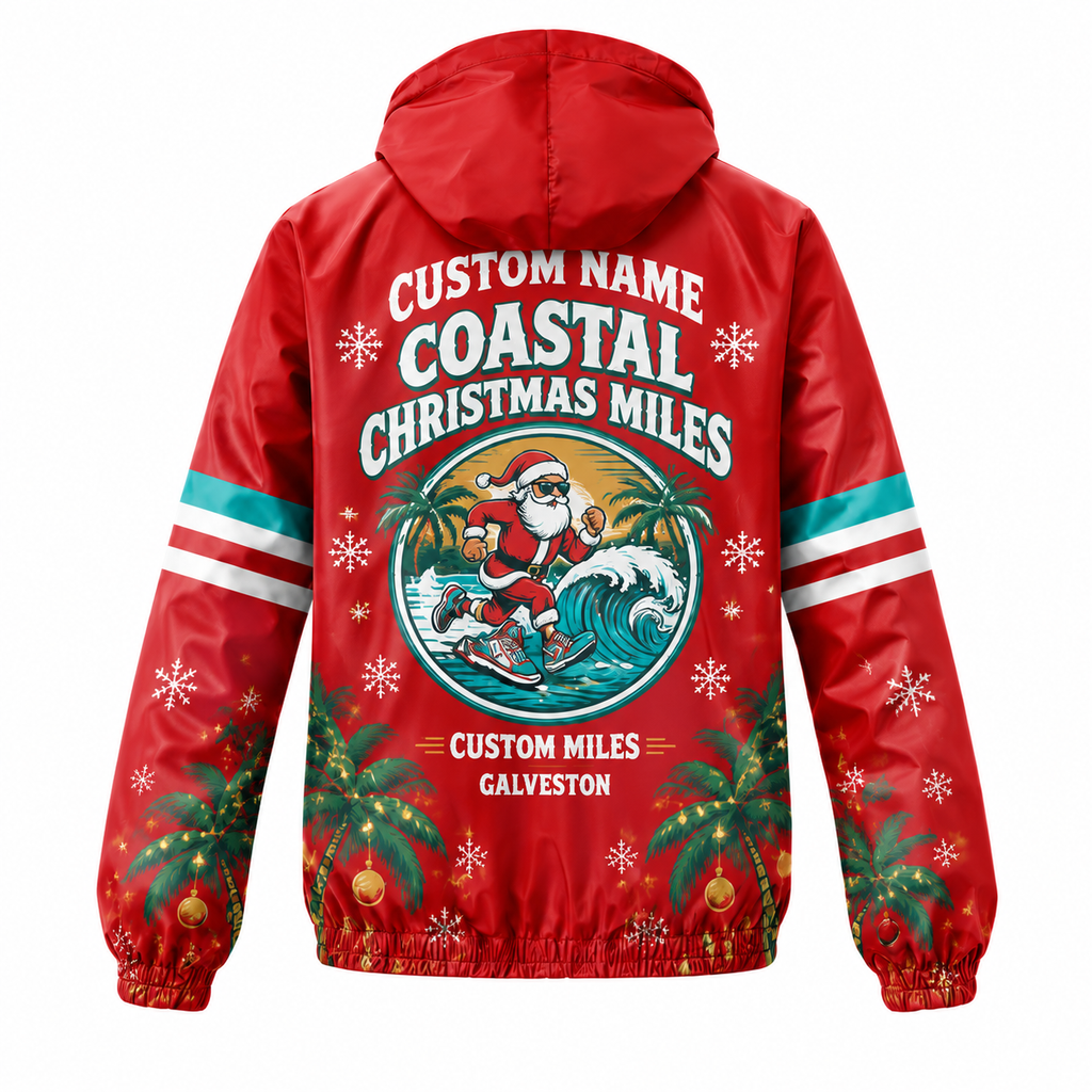 Custom Name Ho Ho Gulf Coast Santa Hustle Galveston Running Windbreaker Jacket