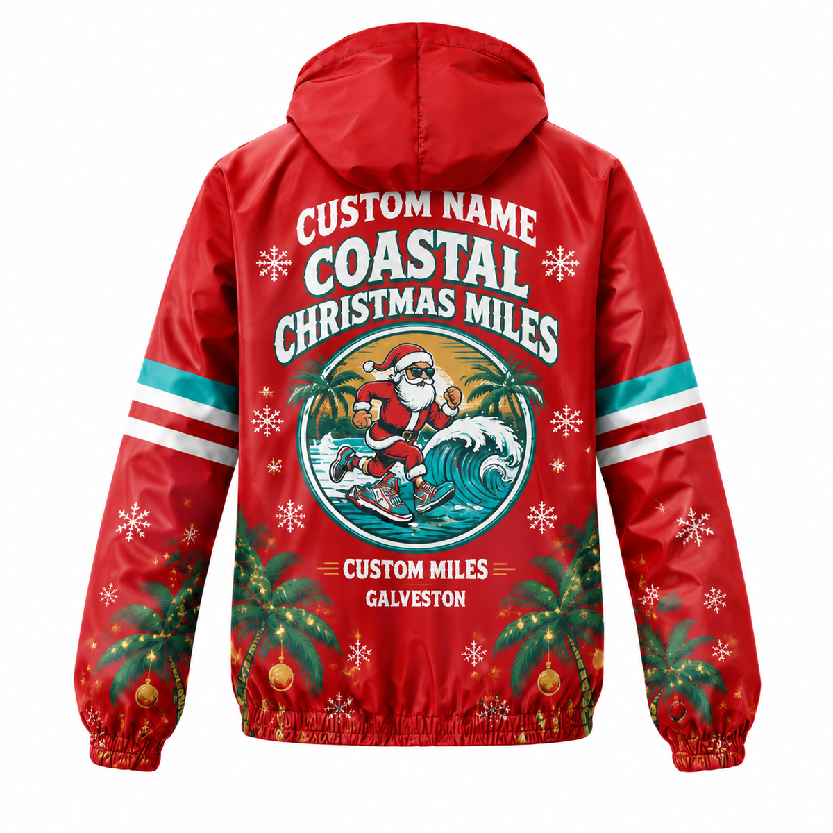 Custom Name Ho Ho Gulf Coast Santa Hustle Galveston Running Windbreaker Jacket