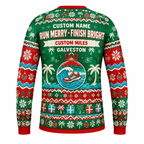 Custom Name Miles Gulf Coast Christmas Crew Santa Hustle Galveston Running Long Sleeve Shirt